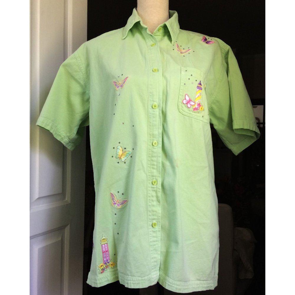 KL Collection Top M Green embroidery 100% Cotton